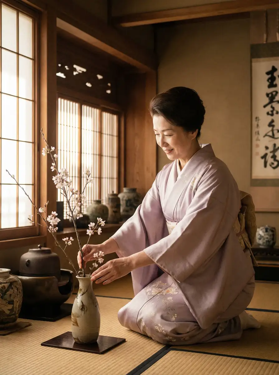 一位优雅的 强上-强上影视最新原创与精选视频|强上 在和室中插花